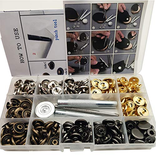Fuman Forest 80 Sets Snap Fasteners Kit, 15mm Metal Snap Buttons Press Studs with 4 Pieces Fixing Tools, 4 Color Clothing Snaps Kit for Clothing Leather, Jacket, Jeans Wear, Bracelet, Bags