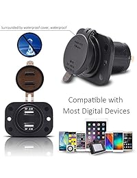 MICTUNING Cargador USB de doble puerto con voltímetro de 12 24 V LED pantalla digital universal para coche barco motocicleta