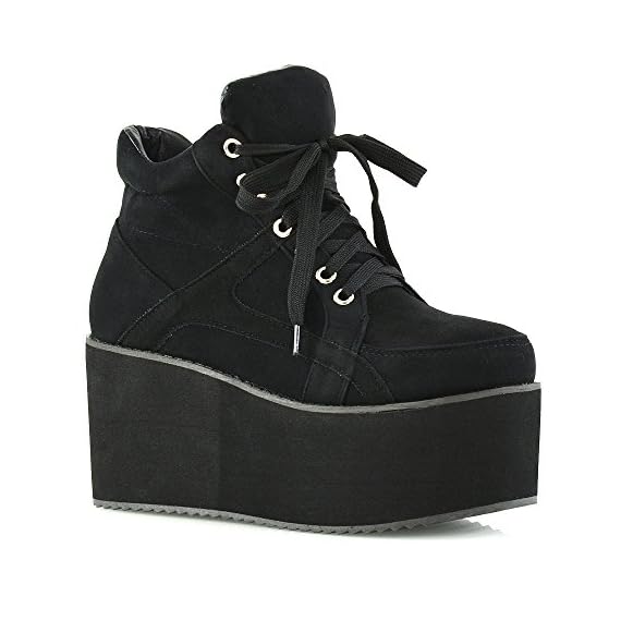 ESSEX-GLAM-Womens-Synthetic-Sporty-Platform-Lace-Up-Ankle-Boots-8-BM-US-Black-Faux-Suede