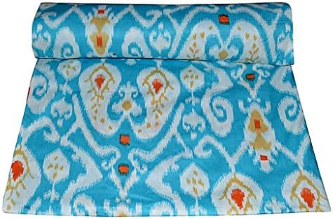 Rajcrafts Ikat Print Jaipuri Printed 5 Meter Fabric. Turquoise