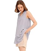 Amazhiyu Women's Linen V Neck Tunic Tank Tops Summer Casual Sleeveless Long Blouse