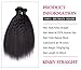 Brazilian Kinky Straight Human Hair Bundles With Closure, 8A Unprocessed Yaki Hair 3 Bundles With Closure, Middle Part, Natural Color(10 12 14+10)