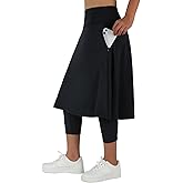 ANIVIVO Women Long Knee Length Skirt with Capris Leggings,Skirted Leggings with High Waisted Zipper Pockets