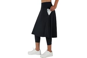 ANIVIVO Women Long Knee Length Skirt with Capris Leggings,Skirted Leggings with High Waisted Zipper Pockets