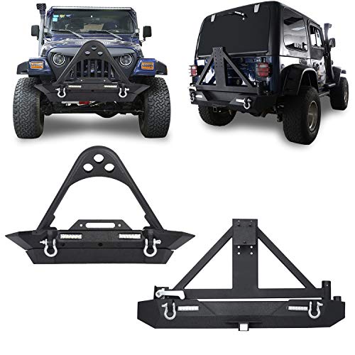 uBox Stinger Front Bumper & Rear Bumper w/Tire Carrier & 2" Receiver Hitches Combo Kit for 1987