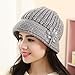 Challyhope Vintage Boho Cloche Hat Warm Crochet Knitted Decorative Flowers Wool Beret for Women Lady (Gray 01)