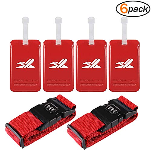 Luggage Tags Travel ID Tags with Address Card Luggage Straps Suitcase Belts for Travel -Red
