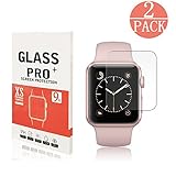 [2 Pack] Apple Watch 38mm Tempered Glass Screen Protector,Servkors [Only Covers the Flat Area] 9H Hardness,High Definition, Anti-scratch,Bubble-free for Apple Watch 38MM