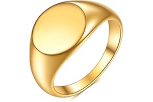 MYNENEY Stainless Steel Round Shape Classical Simple Plain Wedding Engagement Statement Pinky Band Signet Rings for Men Women Size 4-15