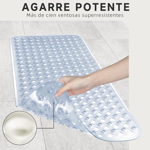LSXD Alfombrilla para Bañera 88*40cm, Tapete para Regadera Antideslizante | Absorbente，Alfombra de Baño Transparente, Lavable a Máquina, Accesorios para Baño de Tina para Niños y Adulto Mayor(blanco).