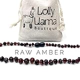 Raw Baroque Baltic Amber Teething Necklace for Baby Boy (Unisex) Drooling & Teething Pain Relief - Certified Genuine Baltic Amber Chip Bead by Lolly Llama - Dark Cherry (11 Inch)