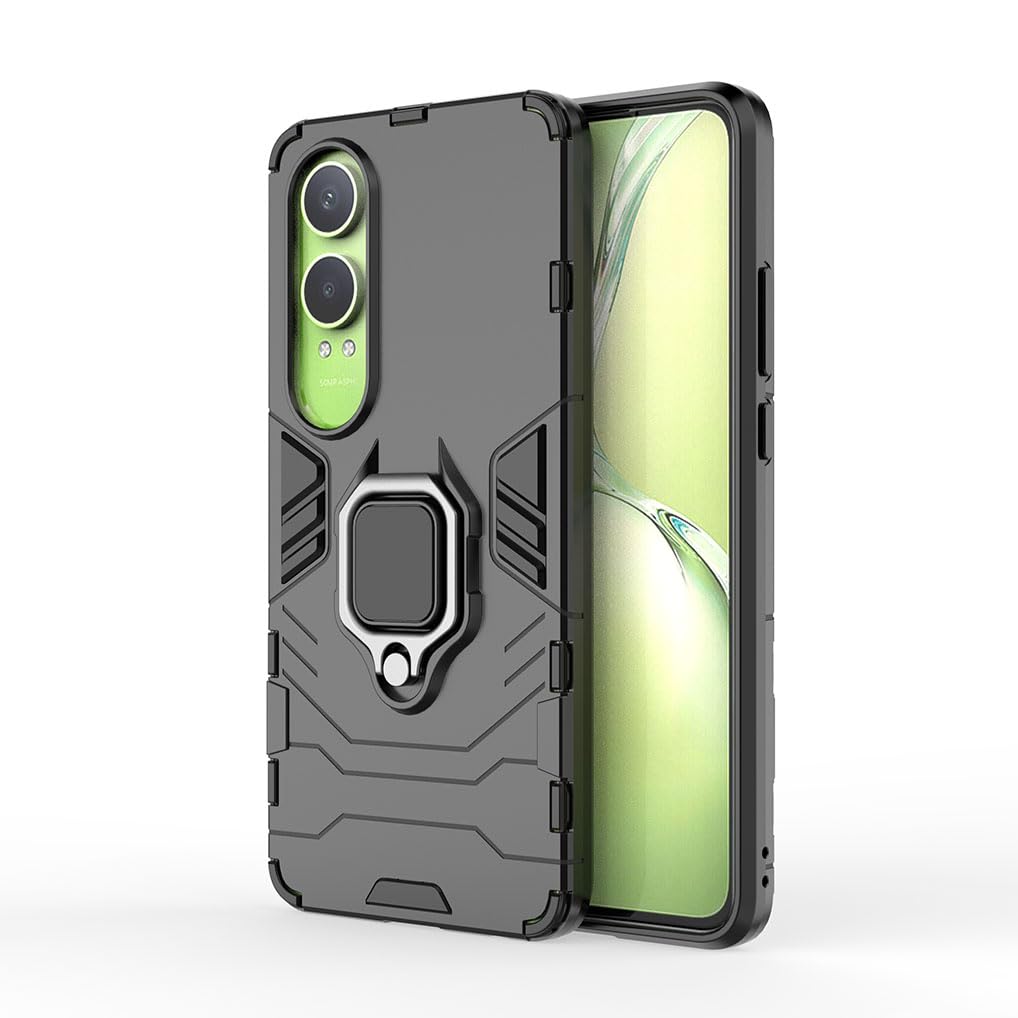 SEAHAI Case for OnePlus Nord CE 4 Lite 5G, Ring Kickstand [Military Grade] Ultra-thin Protective Silicone TPU Shockproof Hybrid Hard PC Back Phone Cover, Black