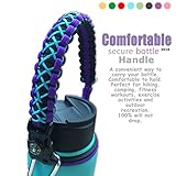 QeeLink Handle for Hydro Flask - Secure Design - Wide Mouth Water Bottles Carrier - Includes Paracord Survival Strap with Compass Fire Starter Whistle - Perfect For Outdoor Bottle Carrier (Purple)