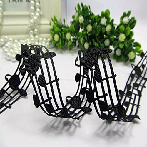 mdribbons 1-1/8 Inch 50 Yards Music Note Shape Hollow Grosgrain Ribbons Black Color