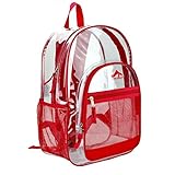 Clear Transparent School Book bag / Kids Backpack w/ Red Color Trim