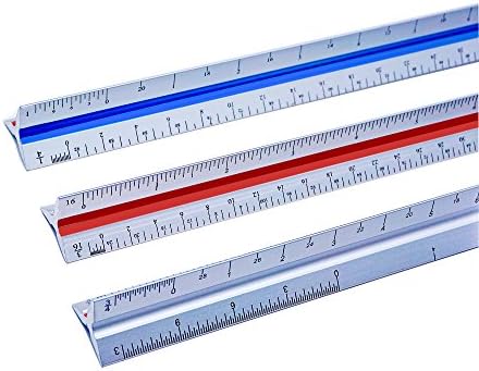 12 Inch Triangular Architect Scale and Aluminum Color-Coded Groves Engineer Scale Ruler Set ( Imperial, 12")