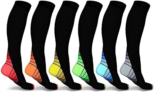 DXT Compression Circulation Boosting Socks - Multi Compression 20-30 mmHg DCF Socks for Sports, Injury, Pain Relief, Running, Flight, Maternity, Nursing and More (6 PACK) (Large/XL)