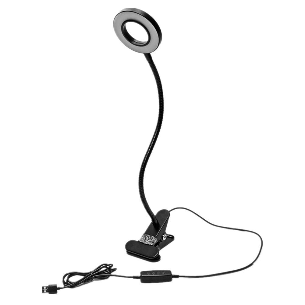 WeFoonLo Dimmable 5W LED USB Plug Clip On Light Flexible Gooseneck Reading Lamp for Laptop, Book,Piano,Bed Headboard,Desk, 3 Lighting Colors, 10 Brightness Levels (Black)