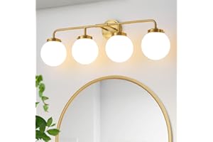Deyidn Bathroom Light Fixtures Gold Vanity Lights Over Mirror, Modern Wall Sconce Lighting 4-Light with White Glass Globe Shade