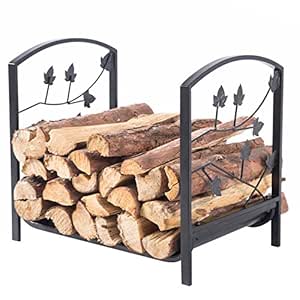 Rústico Negro metal rectangular para leña soporte rack con recorte