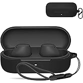 for Sony WF-C510 Case Cover,Wireless Earphone Silicone Protective Cover(with Carabiner + Lanyard) Drop-Proof,Scratch-Proof, Shock-Proof, Reserved Charging Port,Case for WF-C510(Black)