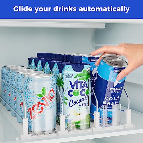 Puricon Soda Can Organizer for Fridge Refrigerator, Spring Loaded Self-Pushing Automatic Glide Adjustable Drink Beverage Rack Bottle Dispenser Storage -White, 3 Rows