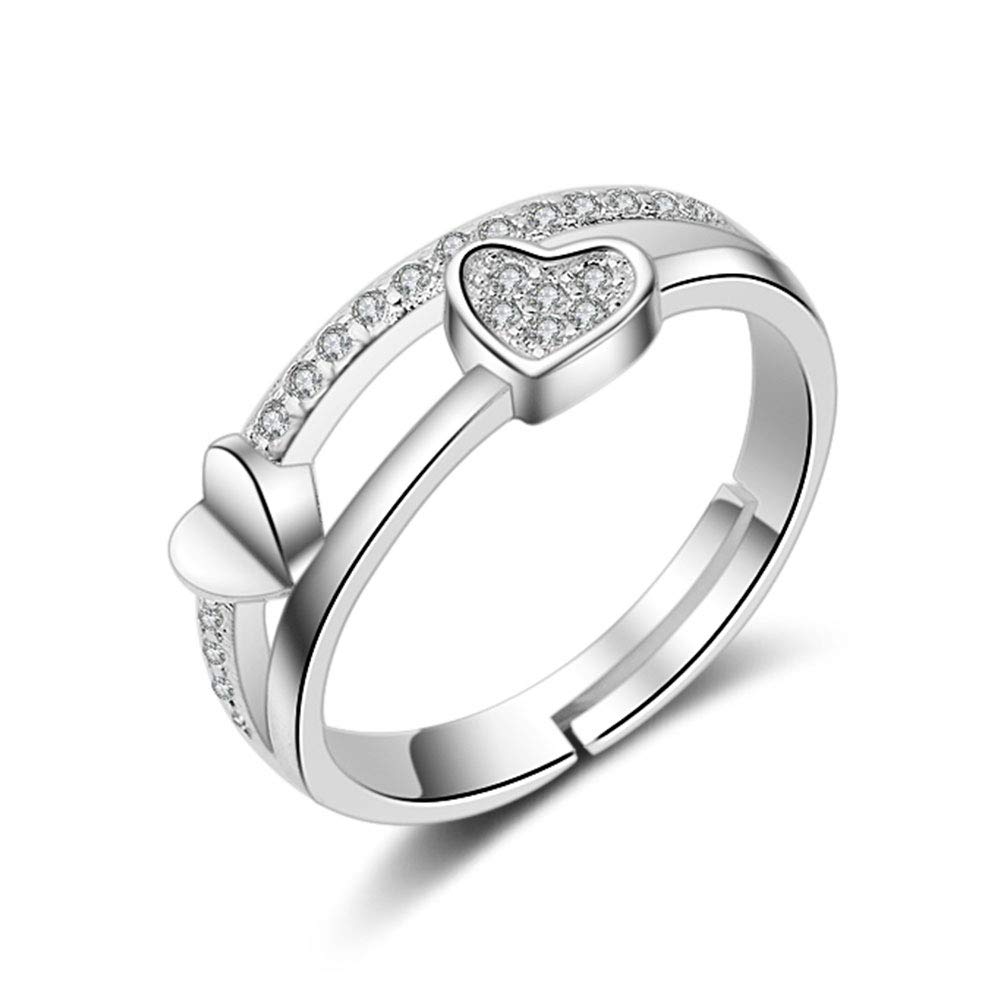 Chandler 925 Sterling Silver Cubic Zirconia Small Heart Open Ring for Women and Girls Valentine's Gift -Adjustable Size Silver Ring