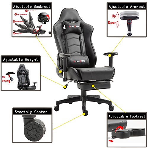 Storm-Racer-da-ufficio-relax-con-sedile-sportivo-Larga-Sedia-ergonomiche-da-alta-sportiva-con-supporto-lombare-e-poggiapiedi-regolabile-nero