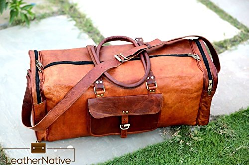 Leather Native New Large Men's Leather Vintage Duffle Luggage Weekend Gym Overnight Travel Bag Great Gift For Men And Women Pre Valentines Day Special Sale! - Thumbnail 7