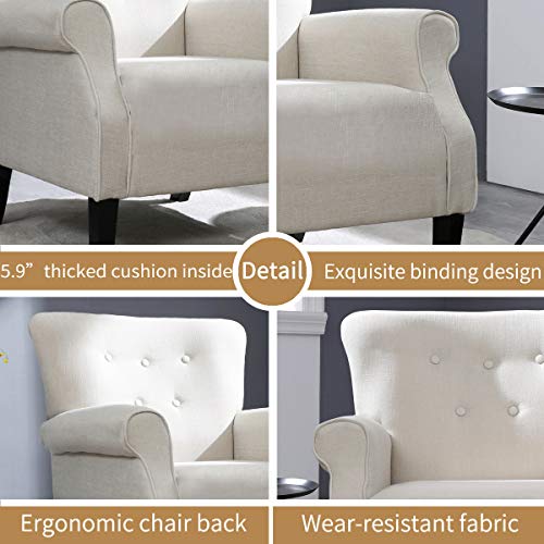 Top Space Accent Chair Sofa Mid Century Upholstered Roy Arm Single Sofa Modern Comfy Furniture for Living Room,Bedroom,Club,Office (2 PCs,White)