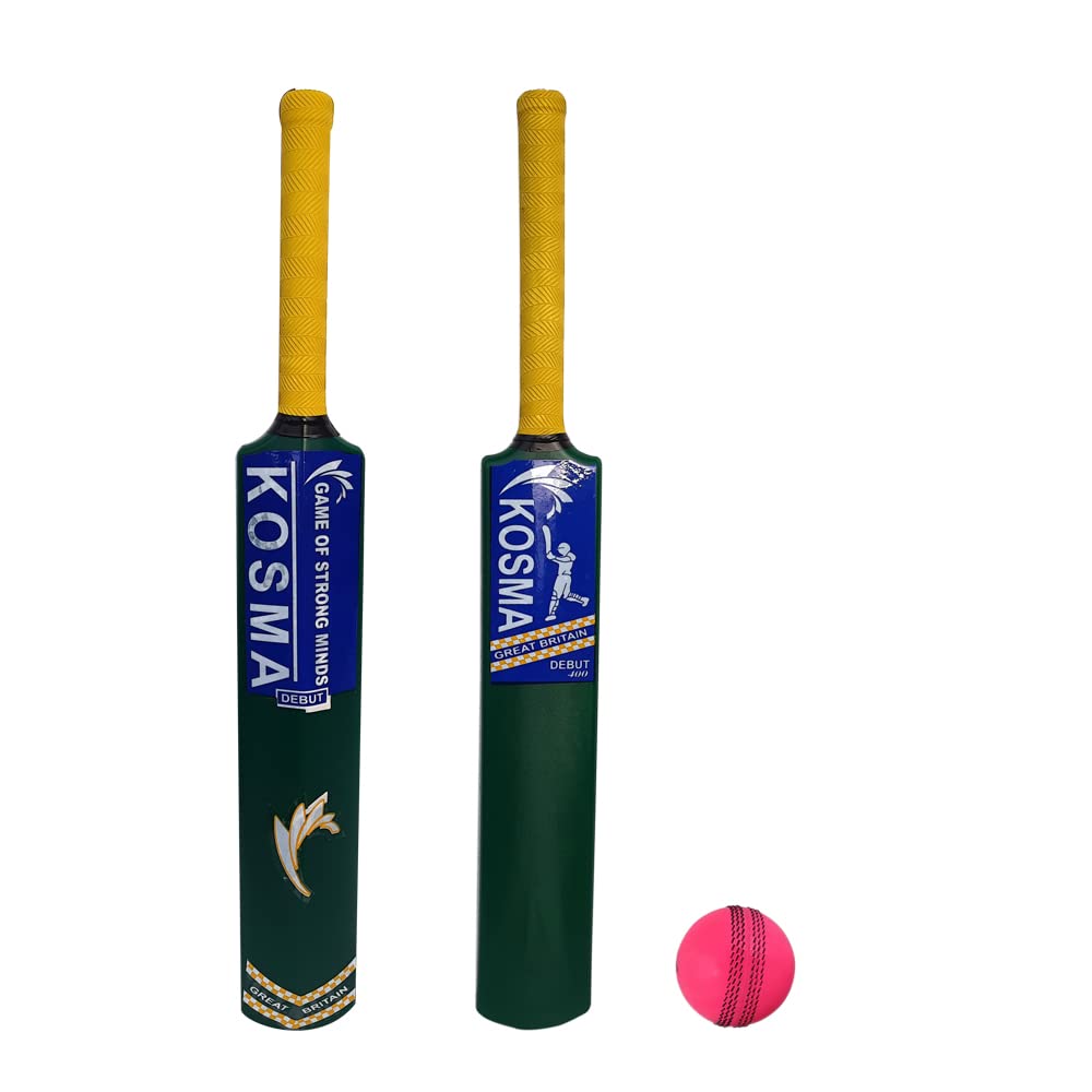 Kosma Kwik Cricket Bat set with 1 Wind ball with seam | Junior Crazy Cricket Bat No 3 (28”) | Cricket Coaching Equipment | Green & Yellow