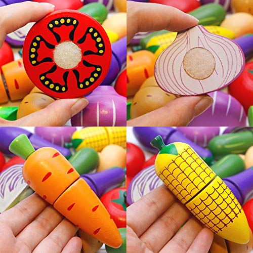 Airlab Küche Kinder Spielzeug aus Holz, Kinderküche Zubehör, Schneiden Obst Gemüse Lebensmittel Holz mit Klett-Verbindung, Küche Spielzeug Lernspielzeug Geschenk für Kinder