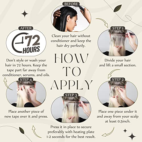 Full Shine Fashion Tape Hair Extensions Real Human Hair Couture Short 12 Inch Color 60 Platinum Blonde Tape in Remy Extensions 20 Pieces 30G Full Thick Ends Hair Piece for Invisible Tape Extensions