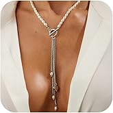 Boho Statement Beaded Pearls Choker Necklace for Women Trendy Simple Oval Pearl Beads Ot Clasp Heart Pendant Chain Tassel Necklace Party Jewelry Gift