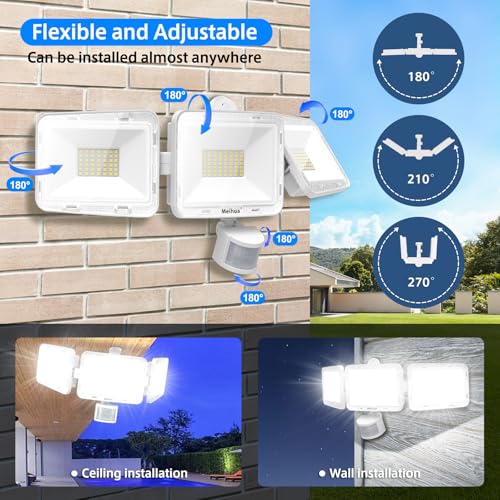 MEIHUA 70W LED Outdoor Motion Detector Floodlight with Remote Control 700-6850LM 6500K Cool White 10 Brightness Levels 3 Modes Waterproof IP66 LED Spotlight for Garage Garden