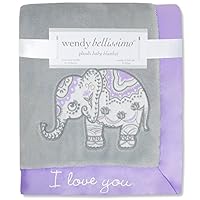 Wendy Bellissimo Super Soft Plush Baby Blanket (30x40) - Elephant Baby Blanket from The Anya Collection in Lavender and Grey