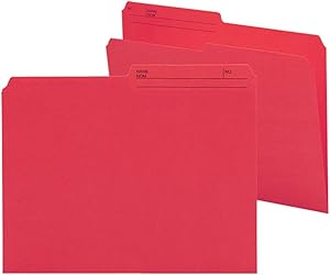Smead Reversible File Folder, 1/2-Cut Printed Tab, Letter Size, Red, 100 per Box (10372)