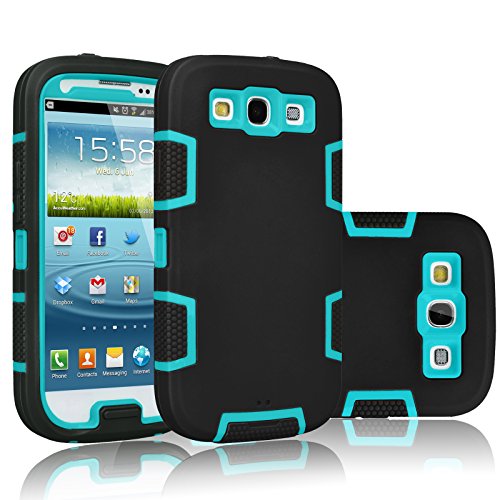 Tekcoo Galaxy S3 Case, [Troyal Series] [Black/Blue] Hybrid Shock Absorbing Shock Dust Dirt Proof Defender Rugged Full Body Hard Case Cover Shell for Samsung Galaxy S3 S III I9300 GS3 All Carriers