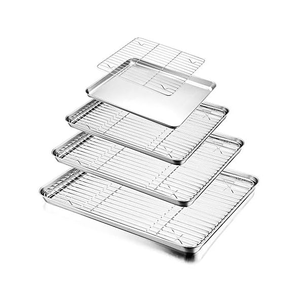 Baking-Tray-with-Rack-Set-4-Sheets-4-Racks-HaWare-100-Stainless-Steel-Rimmed-Cookie-Sheet-PansToaster-Oven-Tray-with-Cooling-Rack-Non-Toxic-Healthy-Rust-Free-Dishwasher-Safe-8-Pieces Baking Tray with Rack Set (4 Sheets + 4 Racks), HaWare 100% Stainless Steel Rimmed Cookie Sheet Pans,Toaster Oven Tray…