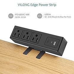 Desktop Clamp Power Strip with USB, Surge Protector