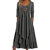 Akivide Womens Fall Dresses for Wedding Guest, Casual Plus Size Cute Heart Long Sleeve Tiered Maxi Dress with Pockets