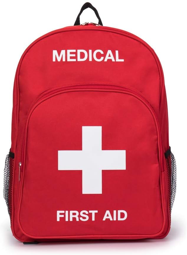 Jipemtra First Aid Backpack Empty Medical First Aid Bag Red Emergency Treatment First Responder Trauma Bag for Preschool Child Care Center Field Trips Camping Daycare (Red Backpack#2): Health & Personal Care