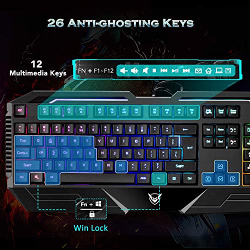 PICTEK Gaming Keyboard with Rainbow LED Backlit, Wired Keyboard with