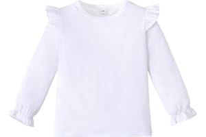 Magic Park 12M-14Y Toddler Girl Long Sleeve Blouse Kids Solid Color Tee Little Girls Ruffle Cuffs T-Shirt Winter Casual Tops