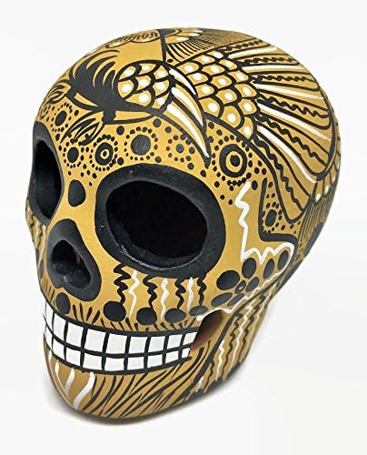 Hand-painted Ceramic Sugar Skull ~ Made in Mexico ~ Day of the Dead ~ Decor ~ Calavera ~ Dia de Los Muertos ~ Halloween 3" ~ Matte (Mustard)