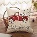 Fahrendom Happy July 4th Farmhouse Home Décor Let Freedom Ring Patriotic Decorative Throw Pillow Cover Vintage Red Truck with Stars Sign Decoration Cotton Linen Cushion Case for Sofa Couch 18 x 18 in