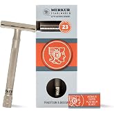 MERKUR 23 INOX Stainless Steel Double Edge Safety Razor, Satin Finish, Long Knurled Handle, Three Piece, Closed Comb