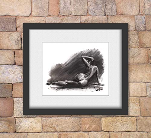 Charcoal Figure Drawing Art Print of Woman Lying Down - Thumbnail 2