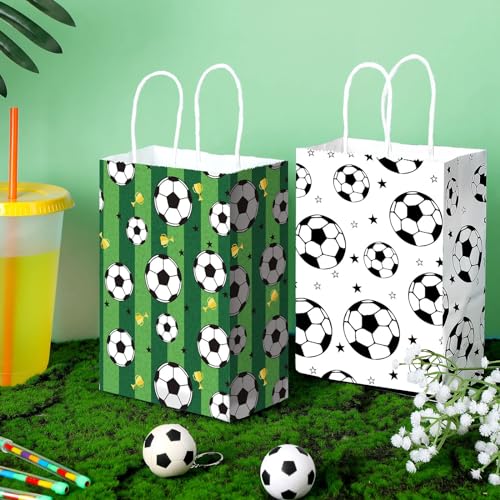 ORCHID M® 12 Pieces Soccer Party Favor Bags Soccer Goodie Bags Soccer Print Treat Bags Soccer Themed Birthday Party Supplies for Soccer Party Favors Decor for Soccer Party Girls Kids