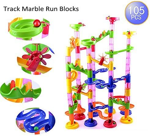 AUTOLOVER Marble Run Set,Marble Run Coaster 105pcs Marble Race Game Marble Run Play Set for Kids
